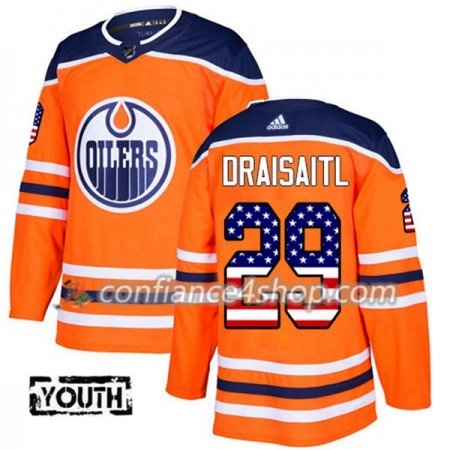 Adidas Maillot de Hockey Edmonton Oilers Leon Draisaitl 29 2017-2018 Orange USA Flag Fashion Authentic - Enfant